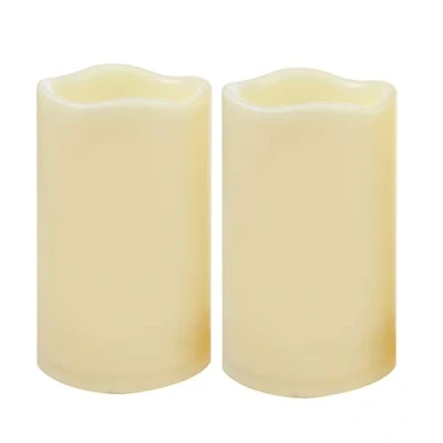 Immagine di 2 PZ 7,6 x 12,7 cm Impermeabile All&#039;aperto Batteria Operata Flameless LED Pillar Candele con Timer Flickering Plastica Resina Luce Elettrica per Lanterna Patio Giardino Casa Partito Decorazione Nozze