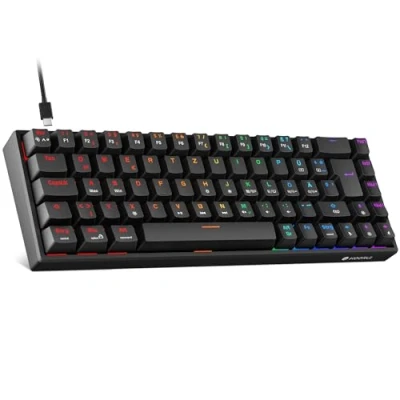 Immagine di KOORUI tastiera meccanica, da gioco al 60% con 12 tasti multifunzione, cavo USB, rollover completo, layout tedesco QWERTZ per Windows MacOS Linux, interruttore rosso, nero