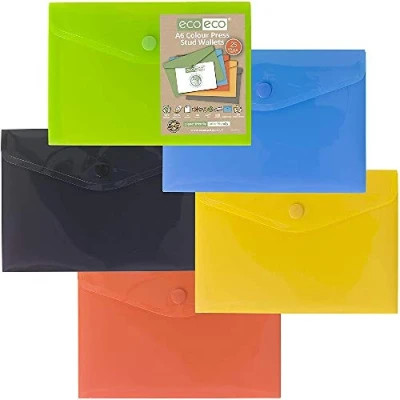 Immagine di eco A6 50% Riciclata Colorei Assortiti Bottone a Pressione Portafogli (Confezione di 25)