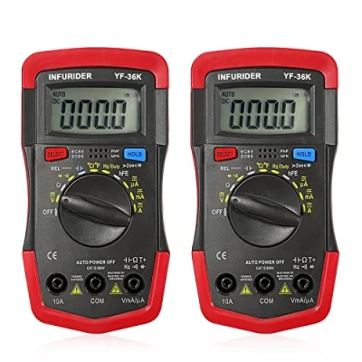 Immagine di Multimetro Digitale Professionale Automatico,INFURIDER YF 36K Tester Elettricista,4000 Conti Voltmetro Amperometro Ohmmetro Elettrico Misurare Tensione,Corrente,Ohm,Cap,Temp e Diodo【2PCS】