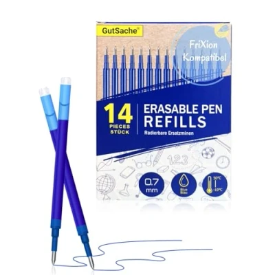Immagine di GutSache 14 ricariche in gel cancellabili, 0,7 mm, colore blu, compatibili con Pilot FriXion Ball &amp; Clicker Eberhard Faber, inchiostro termosensibile per penna