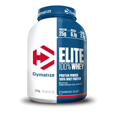 Immagine di Dymatize Elite 100% Whey Strawberry Blast 2170g Polvere ad alto contenuto di proteine e basso zuccheri del siero latte BCAA
