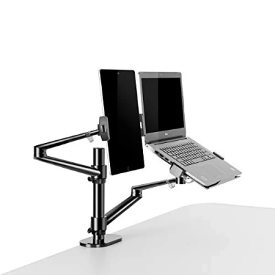 Immagine di Thingy Club Supporto da tavolo 2 in 1 con doppio braccio per tablet e computer portatile, fino a 12&quot; 17&quot; laptop 12 17&quot;, extra VESA Adopter 27&quot; monitor (nero)