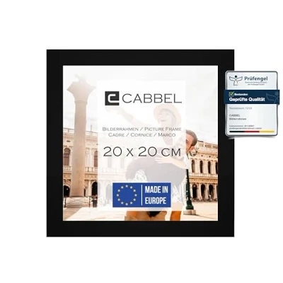 Immagine di CABBEL Cornice 20x20 cm, Nera, Robusta in Legno MDF, plexiglass infrangibile, da Appendere e appoggio,