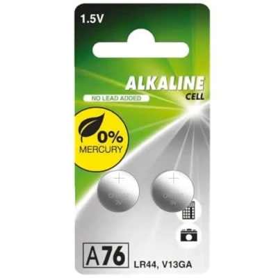 Immagine di Batteria alcalina LR44 A76, priva di mercurio, 2 batterie 11,60 x 5,40 1,5 V 110 mAh