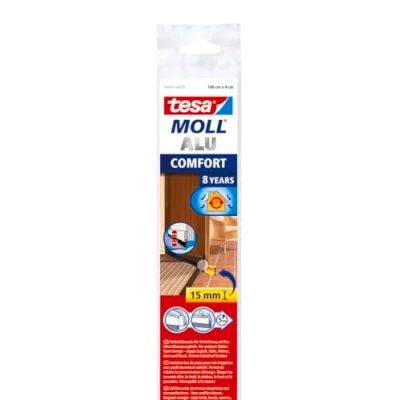 Immagine di tesamoll Comfort Paraspifferi a Spazzola Guarnizione adesiva per porte in alluminio laccato Adatta isolare stanze con pavimenti irregolari Colore: Marrone 100 cm x 4
