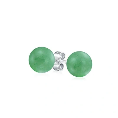 Immagine di Orecchini A Bottone Con Pietra Preziosa Tinta Verde Avventurina Rotonda Semplice Per Donne Argento Sterling .925 Diametro 6MM