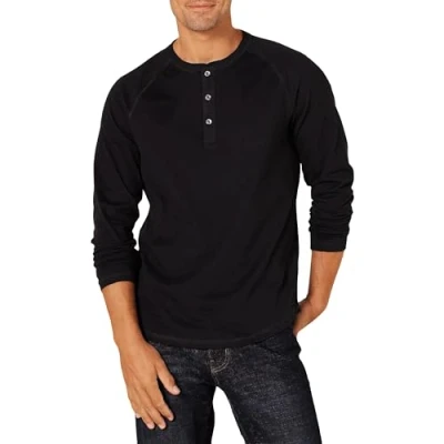 Immagine di Amazon Essentials Maglia con Collo Serafino a Maniche Lunghe Slim Uomo, Nero, M
