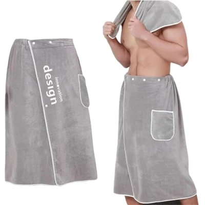 Immagine di Kilt Sauna Uomo,Asciugamano Sauna,Asciugamano Da Bagno Telo Uomo,regolabile Asciugamano Uomo Con Tasche,asciugamano Bottoni A Pressione Grigio