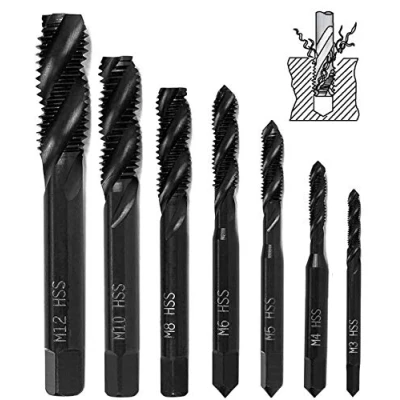 Immagine di 7 pezzi Maschi a filettatura interrotta spirale in nitruro, Colpetto per flauto punta macchina metrica HSS 6542 Utensile legno metallo
