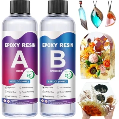 Immagine di AOLLEN Resina Epossidica Trasparente Kit 2 Parti da 400ml, Rapporto 1:1 Bicomponente, Colla Epoxy con Indurente, Adatto per Creazioni, Gioielli Fai Te, Legno