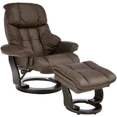 Immagine di Robas Lund Calgary Poltrona Relax con Sgabello, Portata Fino a 130 kg, in Vera Pelle, Colore: Marrone