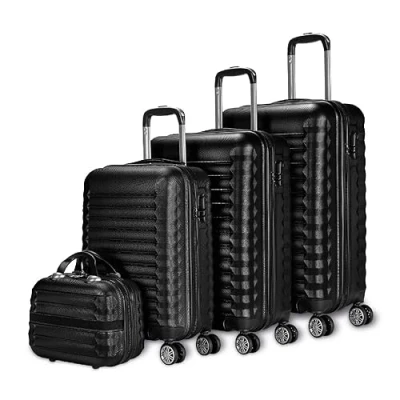 Immagine di NUMADA Set di valigie 4pzs (53/63/75cm) e borsa da toilette Nero, ABS Resistente, Leggero con 4 ruote doppie lucchetto combinazione laterale