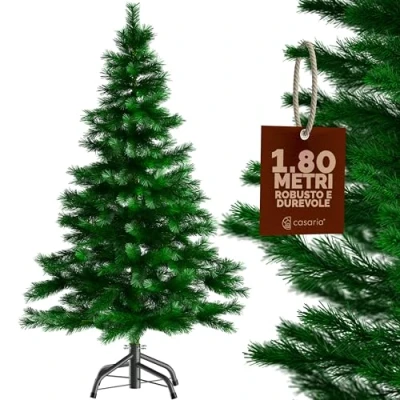 Immagine di CASARIA® Albero di Natale Finto Verde 180 cm 613 Punte Incl. Base in Metallo Abete Artificiale PVC Montaggio Rapido