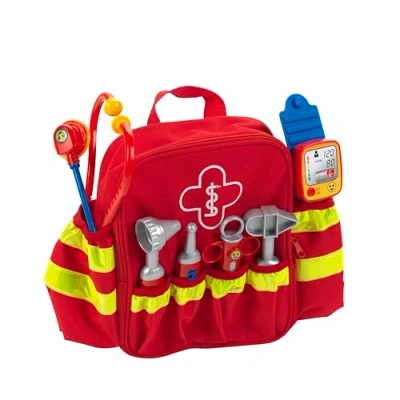 Immagine di Theo Klein 4314 Zaino di soccorso, con stetoscopio, siringa e molto altro, Apparecchio elettronico per la pressione suono, 28 cm x 25 8,5 cm, Giocattolo bambini a partire dai 3 anni