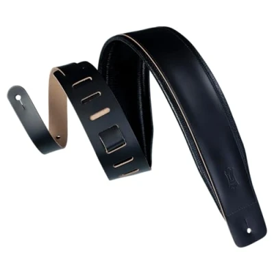 Immagine di Levy&#039;s DM1PDBLK 3&quot;, con cinghie in pelle per chitarra, colore: nero