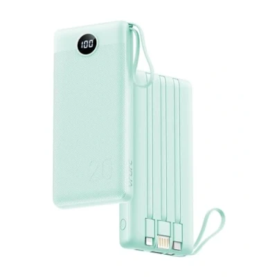 Immagine di VRURC Caricatore Portatile 20000mAh, Power Bank Ricarica Rapida con Display LED, 4 Uscite 2 Ingressi USB C Cavi Integrati per iPhone 15/14/13/12/Pro/11, Samsung, Android ecc Verde