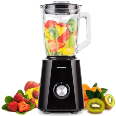 Immagine di Mellerware Mixy frullatore a tazza! 1500 W Caraffa in vetro da 1,5 l 2 velocità + TURBO Processore alimentare professionale con lame 6 Rompighiaccio Nero