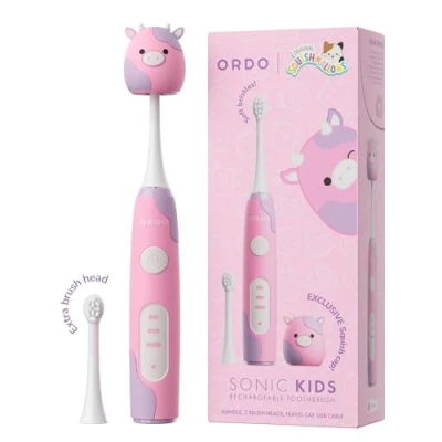 Immagine di Ordo Squishmallows Spazzolino da denti sonico per bambini, ricaricabile, 3 modalità di spazzolatura, batteria 5+ settimane, testina extra inclusa, regalo bambini dai 4 anni in su, Patty