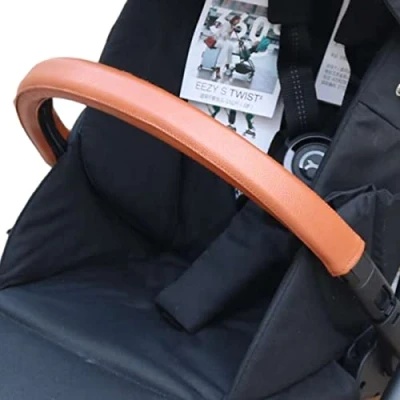 Immagine di Copri maniglia per passeggino in pelle PU compatibile con Cybex Eezy S Twist (+) 2, manica rimovibile apertura a cerniera (per paracolpi, marrone)