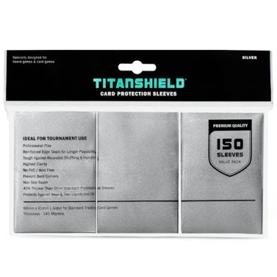 Immagine di TitanShield Premium 150 maniche di dimensioni standard per giochi da tavolo Trading Card Sleeves Deck Protector Magic The Gathering MTG, collezione baseball, Lorcana (argento)