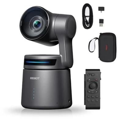 Immagine di OBSBOT Tail Air 4K Webcam Streaming con NDI, KI Tracking PTZ Camera, AI Auto Track, App intelligente, gesti e telecomandi, HDMI/USB C senza fili, Videocamera Smart Remote
