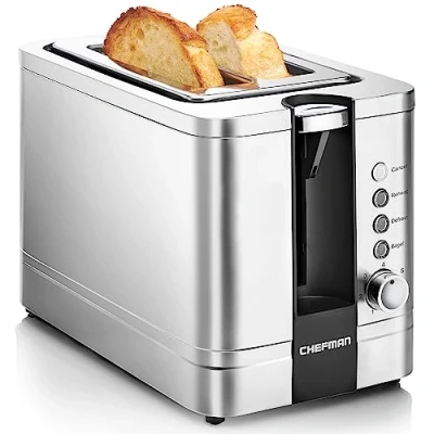 Immagine di Chefman 2 Slice Pop Up Stainless Steel W/ 7 Settings Extra Larghi per Toasting Bagel, decongelatore, Riabilitazione, cancellazione e svitamento, Vassoio Crumb Rimovibile, 850 W, 120 V, Argento