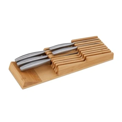 Immagine di Relaxdays Portacoltelli Cassetto, Ceppo Orizzontale per 9 Coltelli Organizer Cucina in Bambù, 5,5 x 13 40 cm, Naturale