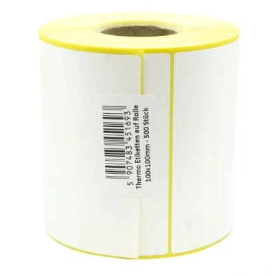 Immagine di MD Labels etichette termiche bianche su rotolo 100 x mm, 500 pezzi, autoadesive permanenti, per codici a barre, adesive scrivere