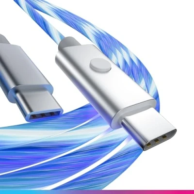 Immagine di Oniverse Cavo USB LED, C a C, compatibile con PS5 Pro Slim Xbox Series XS Switch PC Mac Android Iphone 15, 2 metri, ricarica rapida, 5 modalità di illuminazione, Type