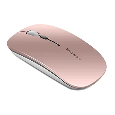 Immagine di Uiosmuph Q5 Mouse Wireless Ricaricabile, Senza Fili Silenzioso 2,4G 1600DPI Portatile da Viaggio Ottico con Ricevitore USB per Windows 10/8/7/XP/Vista/PC/Mac (Oro Rosa)
