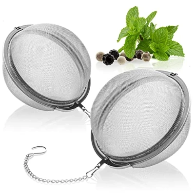 Immagine di COM FOUR® colino da tè 2x in acciaio inossidabile 304 grande infusore per sfuso, erbe e spezie filtro a maglia fine con catena aromatiche (2 pezzi 7,5 cm Ø)