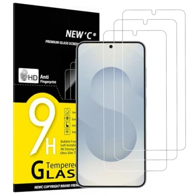 Immagine di NEW&#039;C 3 Pezzi, Vetro Temperato per Samsung Galaxy S25, Pellicola Prottetiva Anti Graffio, Impronte, Senza Bolle, Durezza 9H, Ultra Trasparente, Resistente
