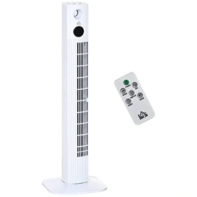 Immagine di HOMCOM Ventilatore a Torre 45W 3 Velocità e Modalità, Colonna in ABS con Telecomando Timer da 12h, 31.5x31.5x96 cm, Bianco