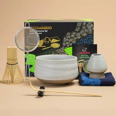 Immagine di TEANAGOO Japanese Tea Set, Matcha Whisk Bowl Bamboo (Chasen), Scoop (chashaku), Holder, Making Kit. N5, Green Powder Kit