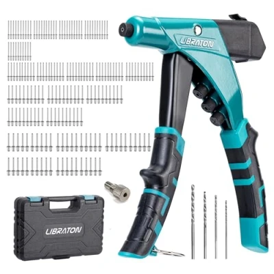 Immagine di Libraton Rivettatrice Manuale, Pistola per Rivetti Professionale, Pop con Contenitore Albero, Strumento Rivettatura Ugelli Intercambiabili Senza Attrezzi,