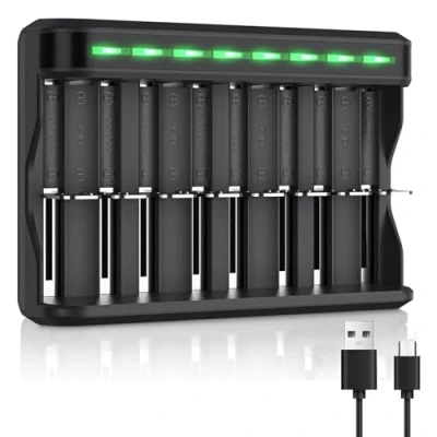 Immagine di BONAI Caricabatterie Universale Pile Ricaricabili AAA AA C D, USB Carica Rapida LED Display Caricatore con 8 Slot Indipendente per Batterie Rechargeable Ni MH CD