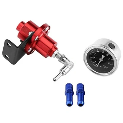 Immagine di regolatore di pressione, pressione del carburante, carburante FPR regolabile in alluminio universale con manometro sostituzione per auto auto(Rosso)