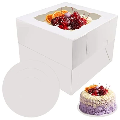 Immagine di PHULWEL Scatola per torte con tagliere torte, scatole bianche, contenitori usa e getta, 10 x 8 pollici (2 confezioni)