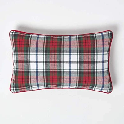 Immagine di Homescapes Copricuscino a quadretti Macduff 30 x 50 cm, federa decorativa in 100% cotone con motivo tartan scozzese e chiusura lampo, rosso bianco