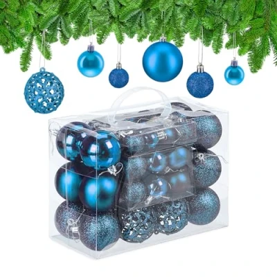 Immagine di Relaxdays Palline di Natale, in Set da 50, Addobbi Natalizi, Opache, Lucide, Glitterate, ∅ 3,4 e 6 cm, Blu Petrolio