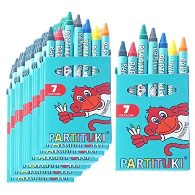 Immagine di Gadget Compleanno Bambini Partituki. 10 Sets di 7 Pastelli a Cera Colorati. Regalini Pignatta Bambini. Con Certificato CE Non Tossicità