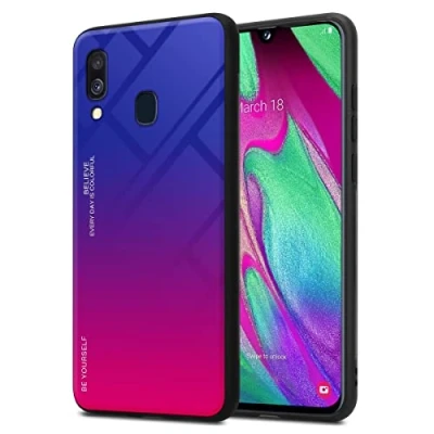 Immagine di Cadorabo Custodia compatibile con Samsung Galaxy A40 in VIOLA ROSSO Coperchio protettivo bicolore silicone TPU e retro vetro temperato