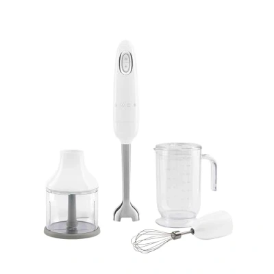 Immagine di Smeg, Frullatore a Immersione HBF03WHEU, Funzione Turbo e Sistema di Taglio Flowblend, con Impugnatura Antiscivolo, Avvolgicavo Integrato, Accessori Inclusi, Potenza 700W, Bianco