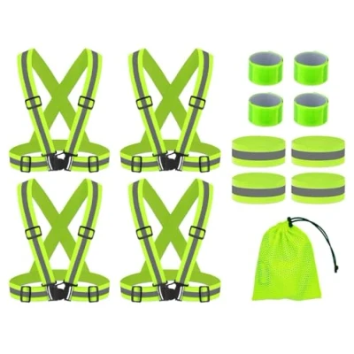 Immagine di Abiyou 4PCS Gilet Catarifrangente Regolabile, Regolabile Riflettente, Elasticità Giubbotto Catarifrangente, Elastico per la Bicicletta,Jogging,Corsa,Escursionismo(Giallo)