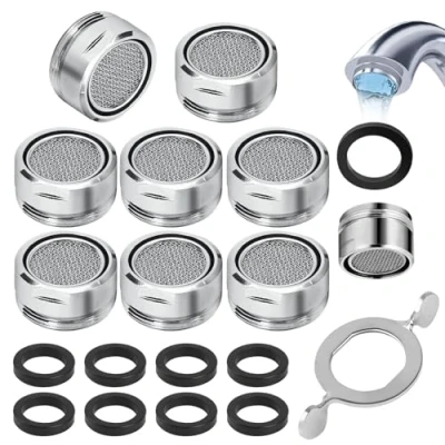 Immagine di 8 pezzi Filtro Acqua Rubinetto,M24 Aeratore Rubinetto Cucina,Rompigetto con Guarnizioni e 1 Chiave Cromata,Filtri Rubinetti Lavandino a Risparmio Idrico per Bagni Cucine