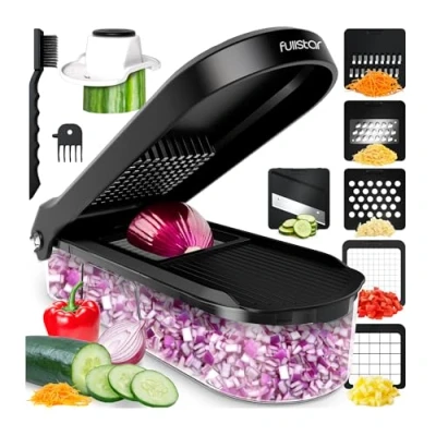 Immagine di Taglia Verdure Mandolina per Affetta Multifunzione Tritatutto Affettatrice Manuale Tagliaverdure Frutta Cipolla Patate Cubetti Julienne Grattugia (Compatto 6 in 1 Nero)