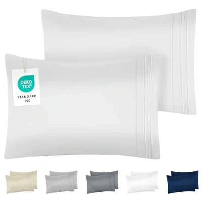 Immagine di DREAMZIE Federe Cuscino Letto 40x70 (Set 2) in Microfibra con Motivo Ricamato OEKO TEX Certificazione Federa Cuscini Morbido Bianco