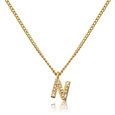 Immagine di Catena di lettere d&#039;oro da donna I Collana placcata in oro 18 carati con iniziali zirconi acciaio inossidabile (N)