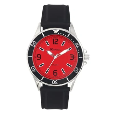 Immagine di Ravel Orologio Sportivo da Uomo con Cinturino in Silicone e Ghiera Nera su Cassa Color Argento Analogico al Quarzo RS002.10 Nero/Quadrante Rosso